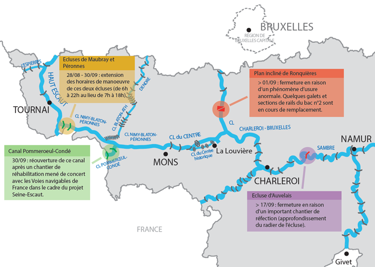 Ronquières :  Mesures prises sur le réseau des voies navigables wallon pour pallier la fermeture